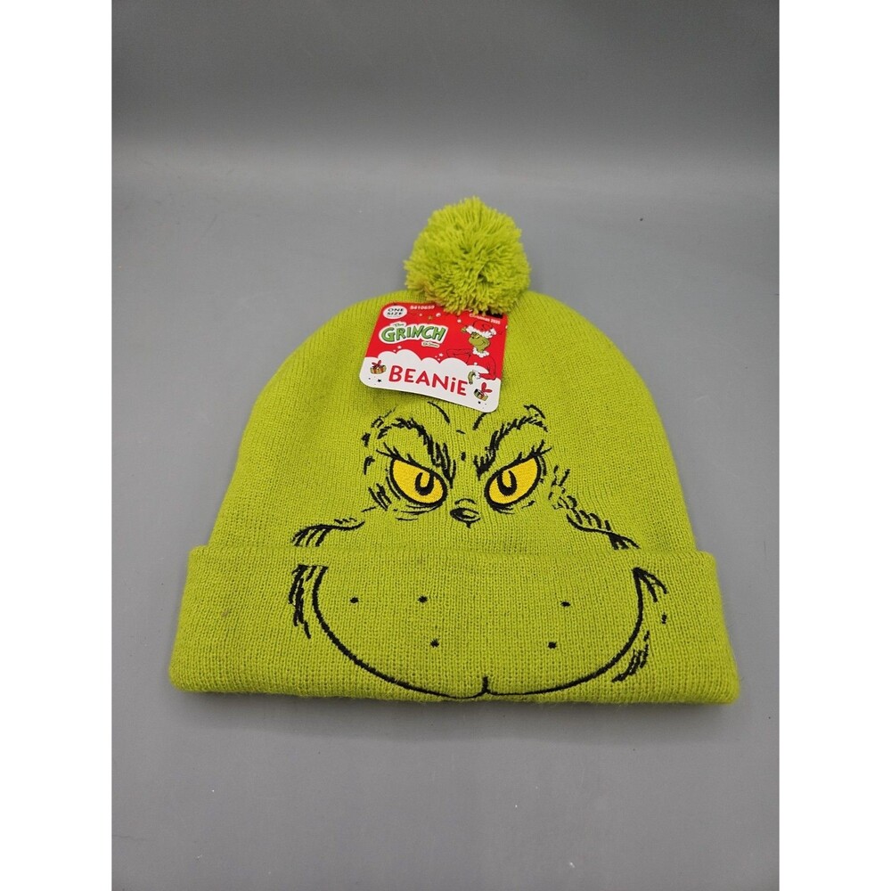 NWT Adult One Size Fits Most GRINCH BEANIE Pom Pom Ski Hat Cap NEW